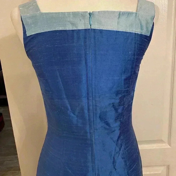 Paule Vasseur Blue Silk Sheath Embroidered Dress - Picture 6 of 10